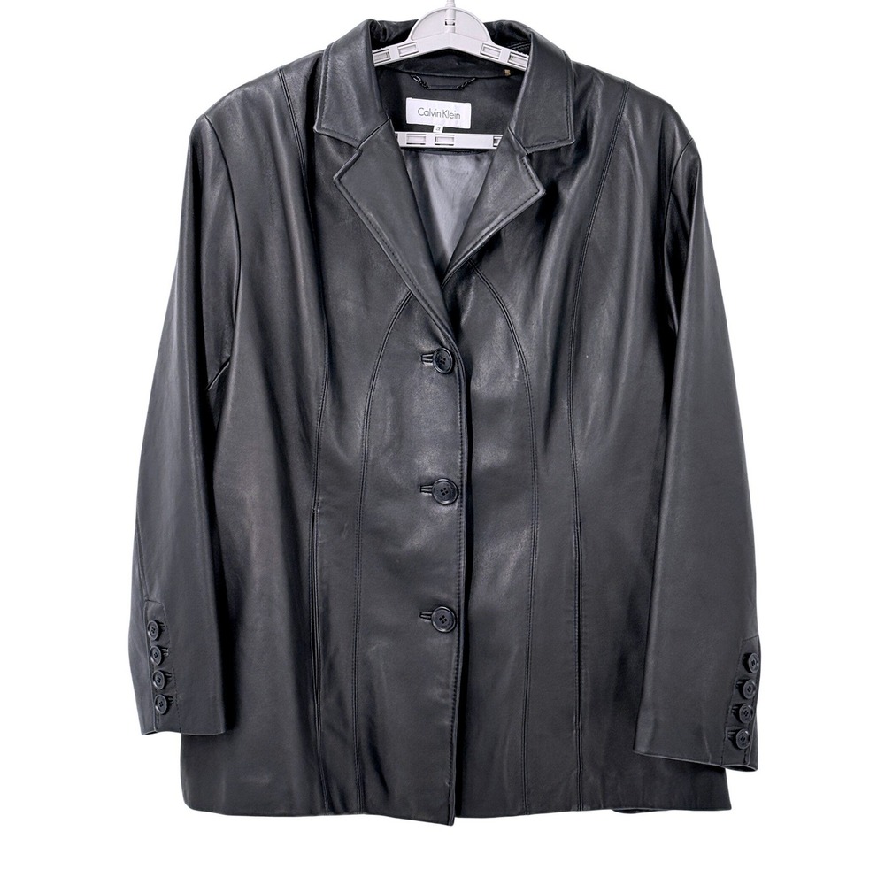 Calvin Klein Leather Blazer style car Jacket Womens sz 2X chic minimalist goth c